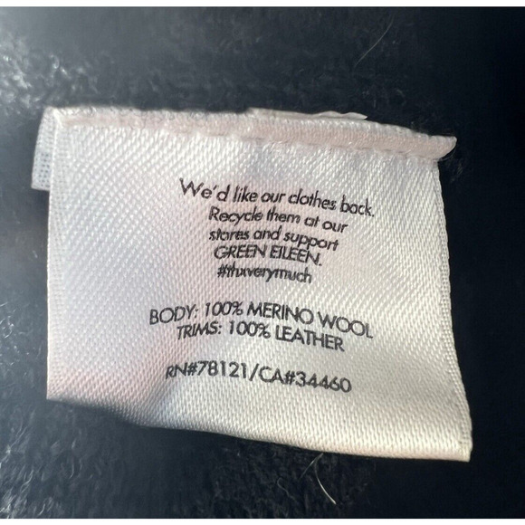 Eileen Fisher Minimalist MERINO Wool Open-Front Cardigan Pockets Leather Trim L - Picture 5 of 7